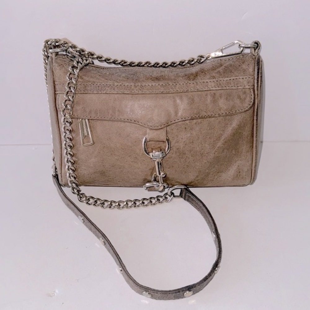 Rebecca Minkoff Mini MAC Convertible Crossbody Bag Taupe Gold Leather